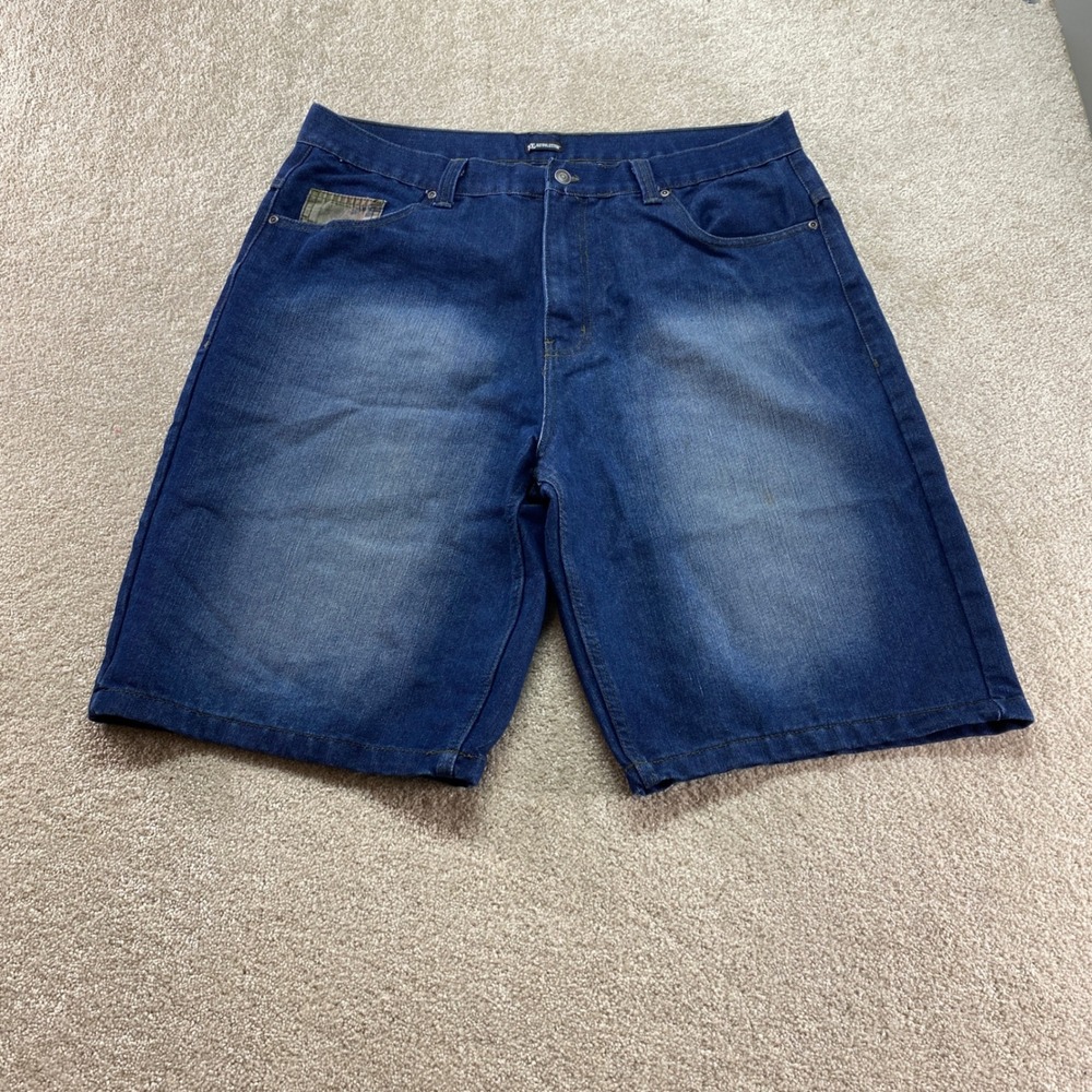 Revolution Denim Shorts Mens 40 Blue Camo Pocket Accent Faded Wash Relaxed Fit